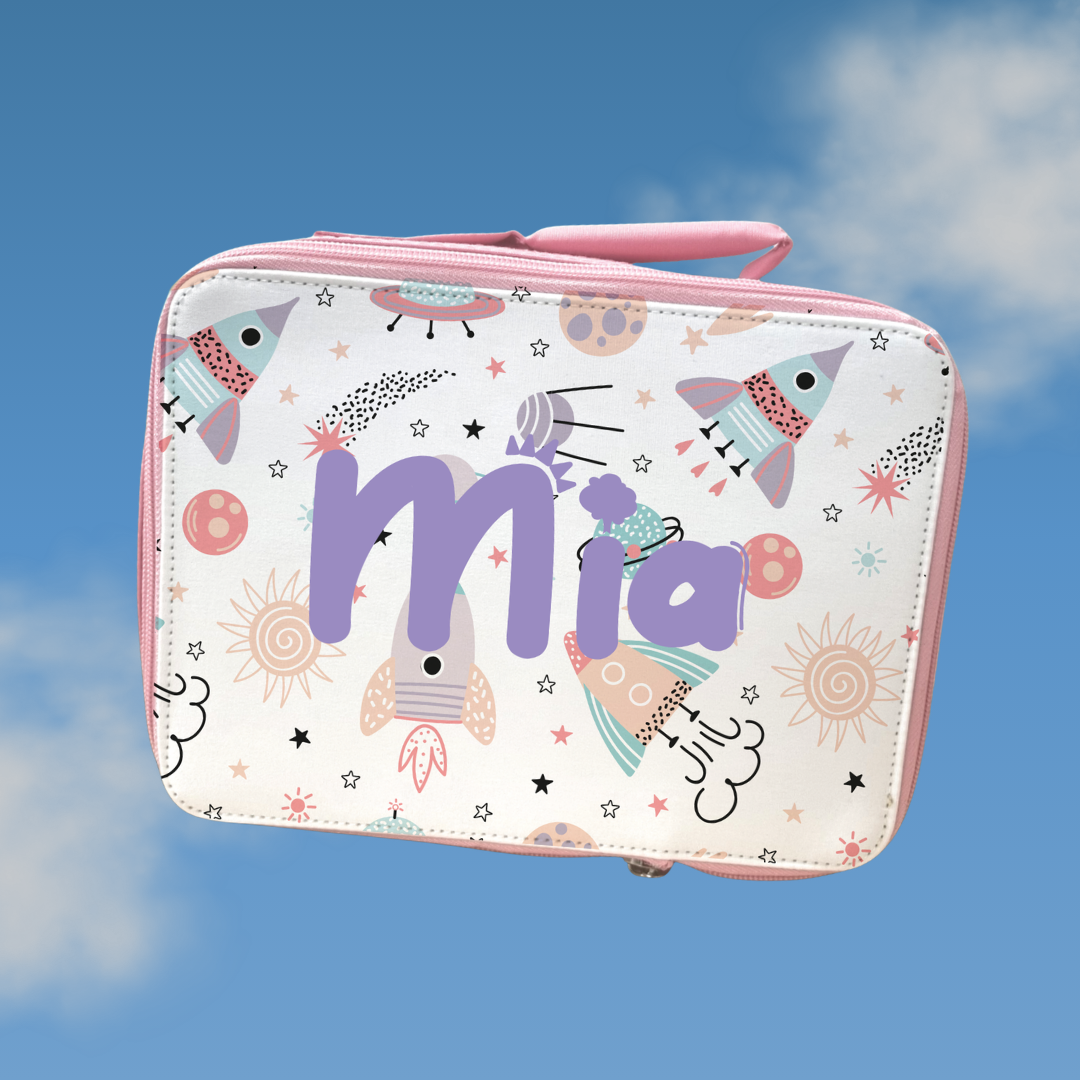 Space and Rockets Lunch Bag | Back to School Lunch Bag | Pink Girls Lunch Bag |  | Add any name
