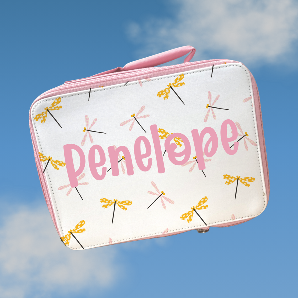 Dragonfly Lunch Bag | Back to School Lunch Bag | Pink Girls Lunch Bag |  | Add any name