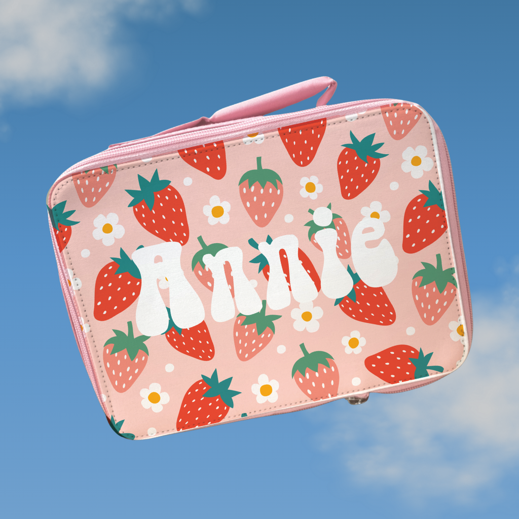 Strawberry Pattern Lunch Bag | Back to School Lunch Bag | Pink Girls Lunch Bag |  | Add any name