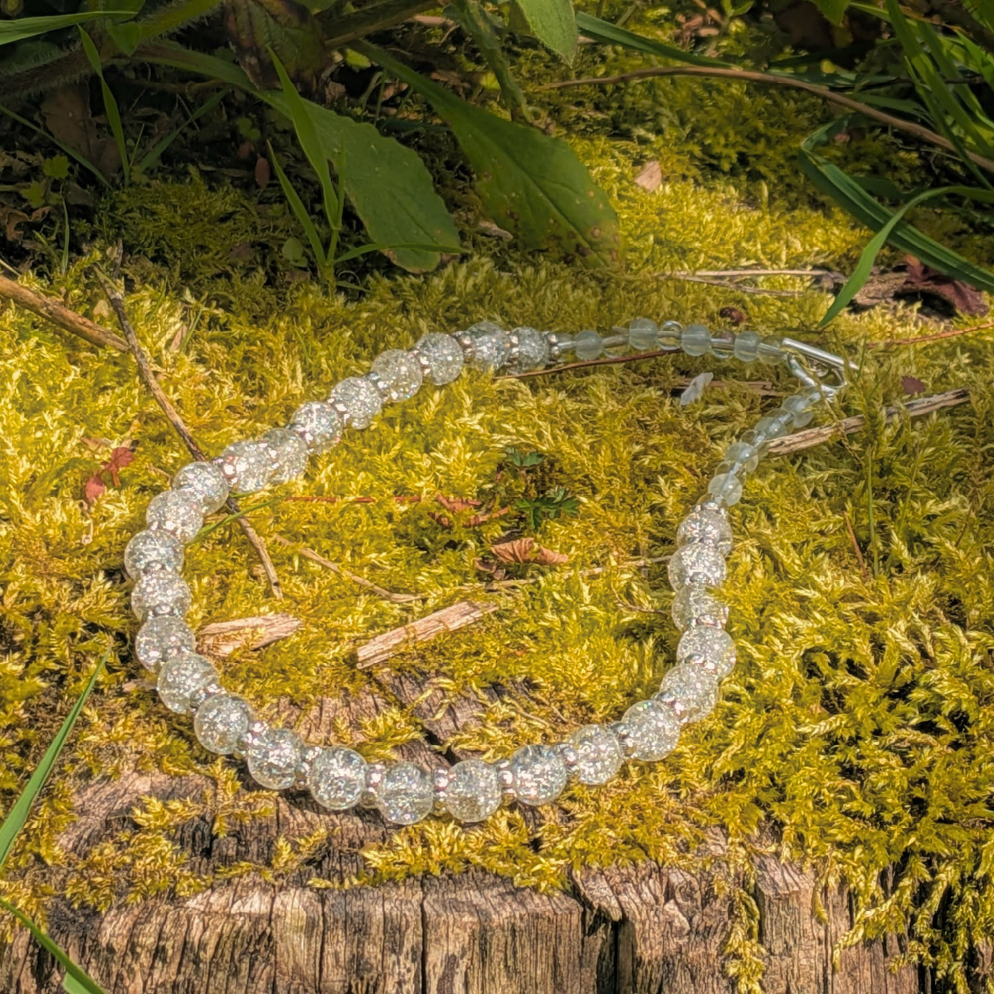 Handmade Clear Crackle Glass Necklace