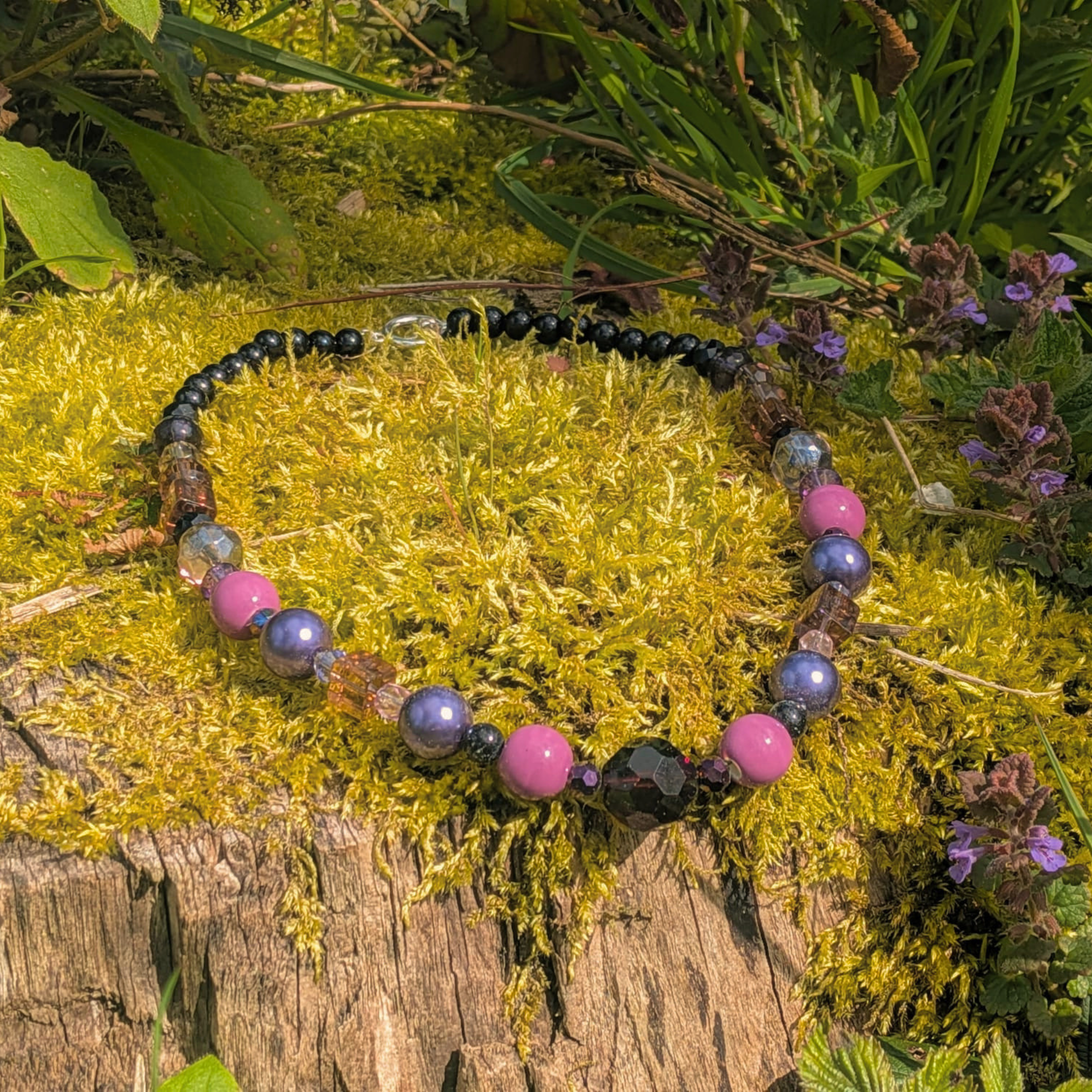 Handmade Purple & Pink Beaded Necklace | Mixed Shapes & Colours