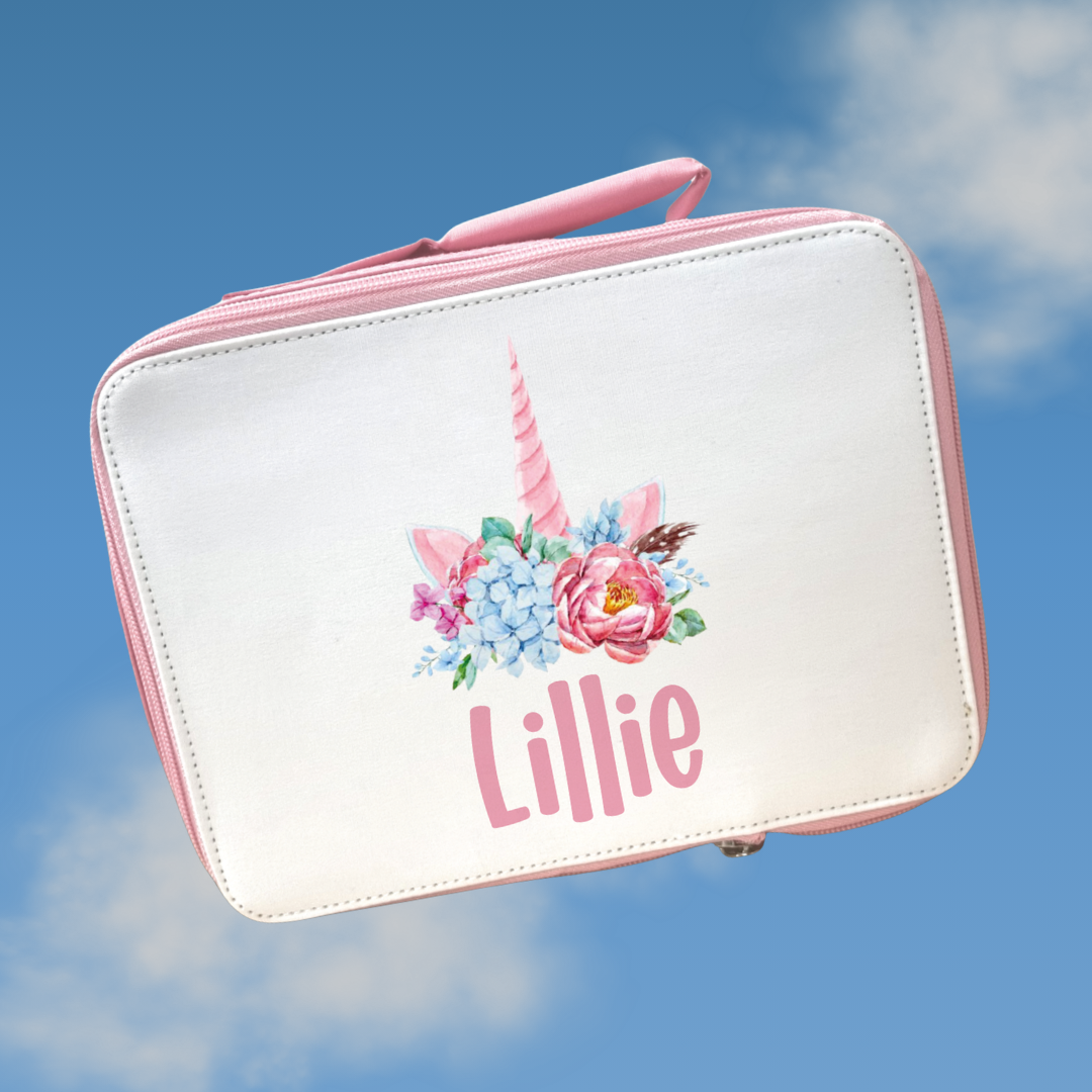 Unicorn Flower Crown Lunch Bag | Back to School Lunch Bag | Pink Girls Lunch Bag |  | Add any name